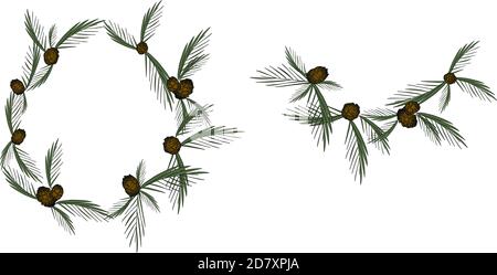 Couronne de Noël en dégradé avec branches en pin et cônes pour New Carte de vœux année et Noël Illustration de Vecteur