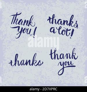 Merci inscription manuscrite avec lettres dessinées à la main. Merci calligraphie. Carte de remerciement. Illustration vectorielle. 4 variantes. Illustration de Vecteur