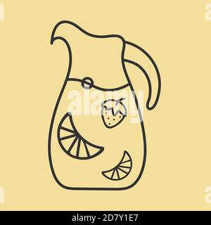 Icône de pot de sangria. Vin été cocktail maison avec fruits, orange, fraise. Illustration isolée du contour Illustration de Vecteur