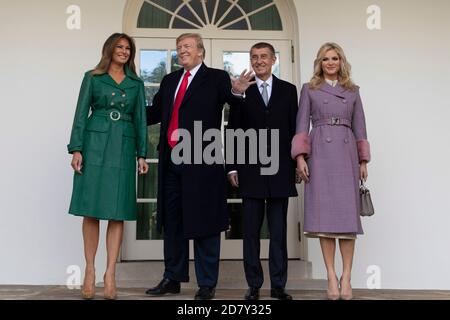 Le président américain Donald Trump et la première dame Melania Trump posent pour une photo avec le premier ministre de la République tchèque Andrej Babiš et sa femme Monika Babišová à leur arrivée à la Maison Blanche à Washington, D.C., le 7 mars 2019. Crédit : Alex Edelman/l'accès photo Banque D'Images
