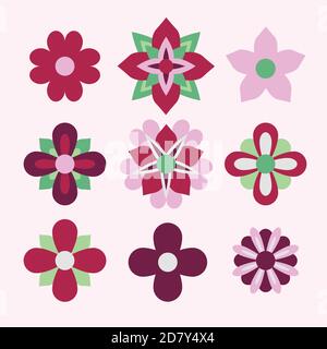 ensemble d'icônes de fleurs rouges Illustration de Vecteur