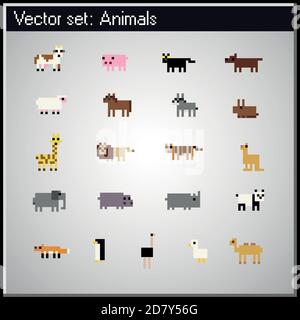 pixels animal rétro icônes Illustration de Vecteur