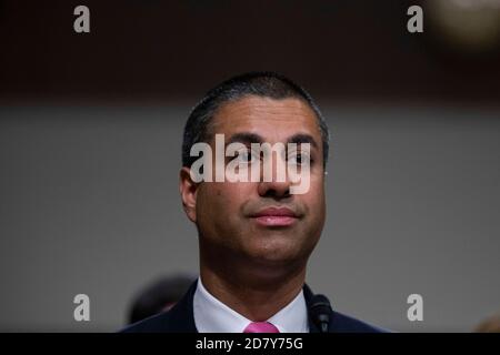 Ajit Pai, président de FAC, témoigne devant le Comité sénatorial du commerce, des sciences et des transports lors d'une audience de surveillance de FAC à Capitol Hill, à Washington, D.C., le 12 juin 2019. PAI a répondu aux questions des législateurs sur un large éventail de sujets de communication. Crédit : Alex Edelman/l'accès photo Banque D'Images