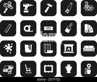 Décoration et rénovation de la maison icônes blanc sur plat noir Ensemble de design grand Illustration de Vecteur