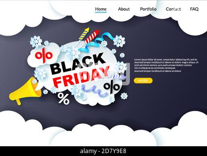 Page d'accueil du site Web de la vente du Vendredi fou et conception de la mise en page de la bannière. Illustration du modèle vectoriel. Concept du Vendredi fou pour une promotion spéciale Illustration de Vecteur