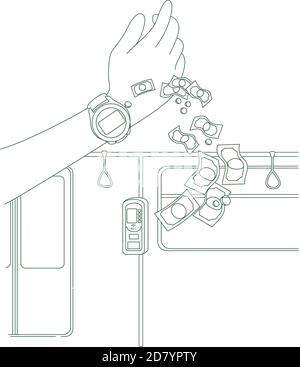 Illustration du vecteur de concept de ligne mince du service de billetterie numérique Illustration de Vecteur