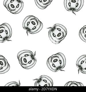 Citrouilles d'Halloween fond sans couture dans le dessin d'art de ligne, vintage automne design avec des citrouilles noir et blanc, Halloween citrouille art noir Banque D'Images
