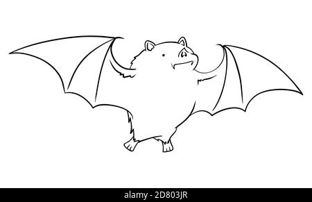 Chauve-souris amicale volante avec ses grandes ailes dans le style des contours, isolé sur fond blanc. Illustration de Vecteur