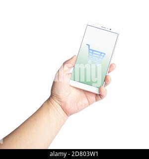 L'écran du téléphone portable affiche le panier Banque D'Images