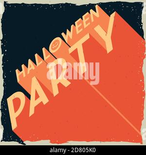 Affiche rétro pour Halloween Party avec visage de citrouille effrayant et ombre longue du texte. Illustration de Vecteur