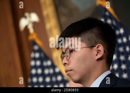 Joshua Wong, co-fondateur du parti politique Demosisto, parle lors d'une conférence de presse sur le Hong Kong Human Rights and Democracy Act à Capitol Hill à Washington, D.C., aux États-Unis, le mercredi 19 septembre 2019. Crédit : Alex Edelman/l'accès photo Banque D'Images