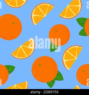 Motif orange et mandarine sans couture. Tranches d'agrumes entiers et orange avec des feuilles vertes fruits frais biologiques. Illustration de Vecteur