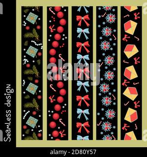 Bordure festive, ensemble de modèles. Une grande collection de bordures de félicitations, ornements, pinceaux. Séparateurs géométriques abstraits, symboles saisonniers Illustration de Vecteur