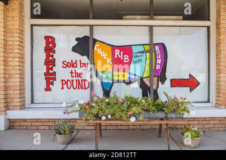 Utah, OCT 6, 2020 - Cow Anatomy art dessin devant une boucherie Banque D'Images