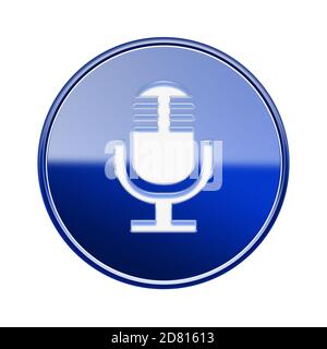 L'icône Microphone bleu brillant, isolé sur fond blanc Banque D'Images