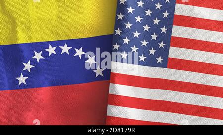 États-Unis et Venezuela deux drapeaux textile tissu rendu 3D Banque D'Images