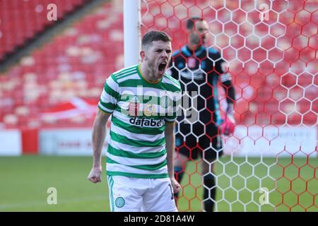 Celtic Ryan Chirstie Goal Celtic Celtic lors du match Scottish Premiership au Pittodrie Stadium, Aberdeen. Banque D'Images