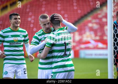 Celtic Ryan Chirstie Goal Celtic Celtic lors du match Scottish Premiership au Pittodrie Stadium, Aberdeen. Banque D'Images