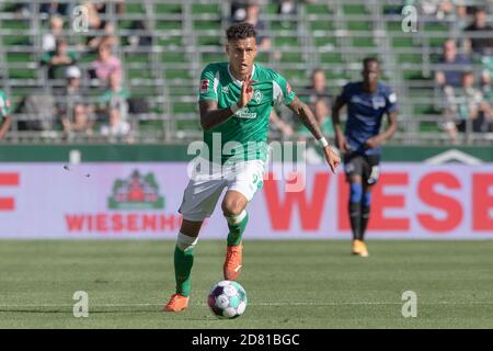 Davie SELKE (HB) en action avec ball; Soccer 1er Bundesliga, 1er jour de match, SV Werder Bremen (HB) - Hertha BSC Berlin (B) 1: 4, le 19 septembre 2020 à Brême/Allemagne. Les réglementations DFL interdisent toute utilisation de photographies comme séquences d'images et/ou quasi-vidéo | dans le monde entier Banque D'Images