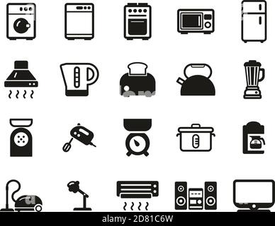 Appareils ménagers ou appareils électriques icônes ensemble noir et blanc Grande Illustration de Vecteur