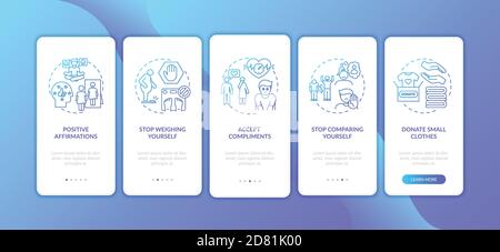 Conseils de positivité corporelle intégration de l'écran de la page d'application mobile avec des concepts Illustration de Vecteur