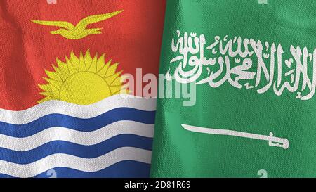 Arabie Saoudite et Kiribati deux drapeaux textile tissu rendu 3D Banque D'Images