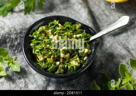 Sauce piquante Chimichurri maison avec persil et origan Banque D'Images