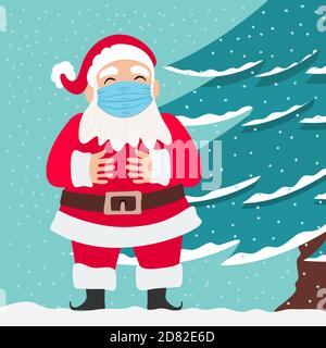 Le Père Noël porte un masque facial en raison de l'éclosion du coronavirus Covid-19. Nouveau concept Normal. Banque D'Images