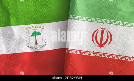 Iran et Guinée équatoriale deux drapeaux textile tissu rendu 3D Banque D'Images
