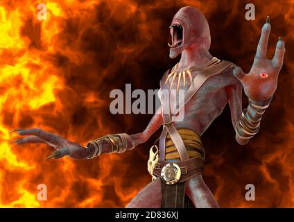 Fantasy Daemon brûle dans une illustration hellfire 3d Banque D'Images