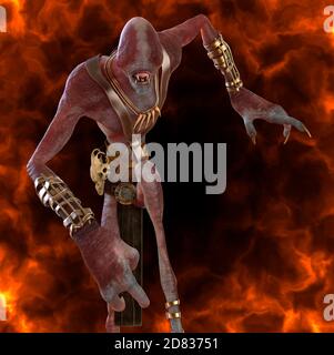 Fantasy Daemon brûle dans une illustration hellfire 3d Banque D'Images