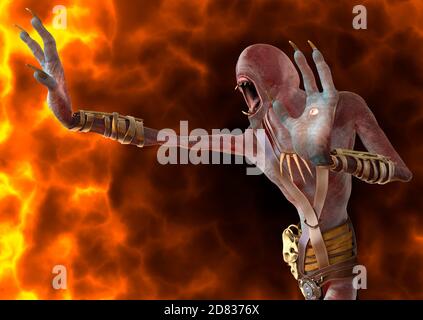 Fantasy Daemon brûle dans une illustration hellfire 3d Banque D'Images