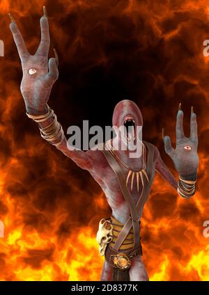 Fantasy Daemon brûle dans une illustration hellfire 3d Banque D'Images
