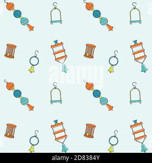 Motif vectoriel brillant sans couture pour les jouets pour oiseaux de magasin d'animaux de compagnie Illustration de Vecteur