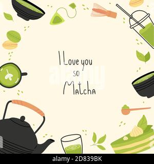 Affiche de thé Matcha avec citation. Illustration de Vecteur