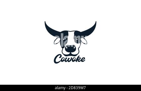 tête vache ou vaches laitières ligne contour silhouette logo vecteur illustration de l'icône Illustration de Vecteur