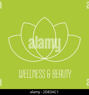 Green lotus Icon - beauté de bien-être et thème de spa. Vecteur vert plat simple avec illustration de contour blanc sur fond vert. Illustration de Vecteur