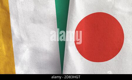 Japon et Côte d'Ivoire Côte d'Ivoire deux drapeaux tissu textile Rendu 3D Banque D'Images
