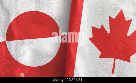 Canada et Groenland deux drapeaux textile tissu rendu 3D Banque D'Images