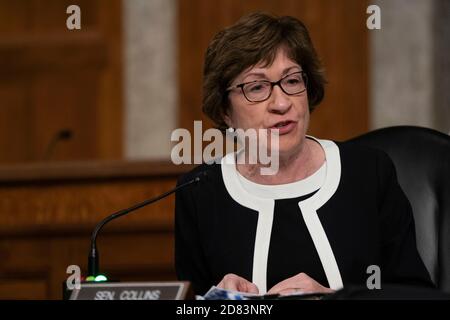 La sénatrice Susan Collins (R-ME), parle lors d'une audience du Comité sénatorial américain de la santé, de l'éducation, du travail et des pensions pour examiner la COVID-19, en mettant l'accent sur une mise à jour de la réponse fédérale au Capitole des États-Unis le 23 septembre 2020 à Washington, D.C., crédit: Alex Edelman/The photo Access Banque D'Images