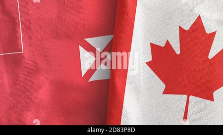 Canada et Wallis et Futuna deux drapeaux tissu 3D rendu Banque D'Images