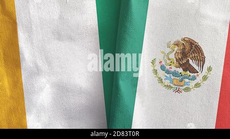 Mexique et Côte d'Ivoire Côte d'Ivoire deux drapeaux tissu textile Rendu 3D Banque D'Images