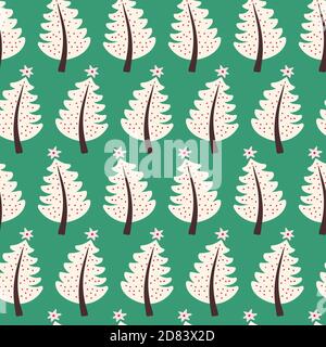 Motif arbre de Noël, joli motif vectoriel de saison sans coutures représentant des arbres et des étoiles festifs. Illustration de la surface de congé. Illustration de Vecteur