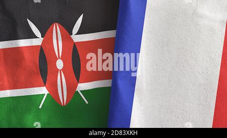 France et Kenya deux drapeaux textile tissu rendu 3D Banque D'Images
