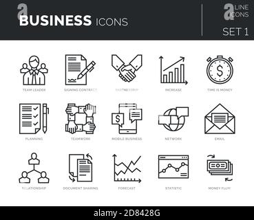 Ensemble d'icônes de ligne mince modernes ensemble d'éléments métier. Illustration de Vecteur