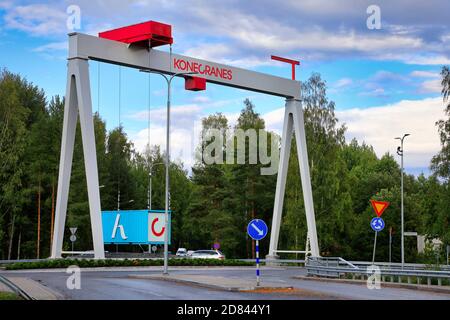 Rond-point de Konecranes à Hyvinkää, Finlande. 6 septembre 2019. Konecranes KCRA.HE et Cargotec CGCBV.HE ont l'intention de fusionner pour créer un leader mondial Banque D'Images