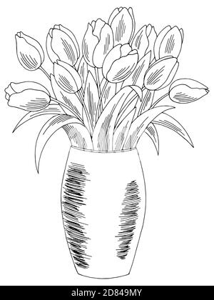 Vase tulipe fleur graphique noir blanc isolé bouquet d'esquisse illustration vecteur Illustration de Vecteur