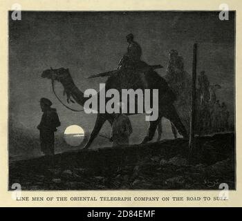 Camel Caravan de nuit gravure en bois du livre 'la Palestine pittoresque, le Sinaï et l'Egypte : la vie sociale en Egypte; une description du pays et de son peuple' avec des illustrations sur l'acier et le bois de Wilson, Charles William, Sir, 1836-1905; Lane-Poole, Stanley, 1854-1931. Publié par J.S. Virtue à Londres en 1884 Banque D'Images