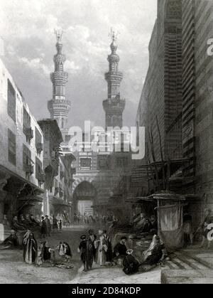 Le Bab Zuweyleh [Bab Zuweila] ou porte du Kutb, le Caire, Égypte frontispice du XIXe siècle tiré de l'ouvrage « la Palestine pittoresque, le Sinaï et l'Égypte : la vie sociale en Égypte; une description du pays et de son peuple » avec des illustrations sur l'acier et le bois de Wilson, Charles William, Sir, 1836-1905; Lane-Poole, Stanley, 1854-1931. Publié par J.S. Virtue à Londres en 1884 Banque D'Images