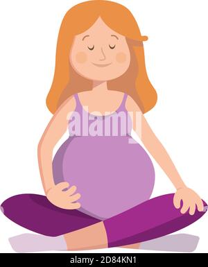 Femme enceinte faisant du yoga. Personnage féminin de style dessin animé isolé sur fond blanc. Illustration de Vecteur